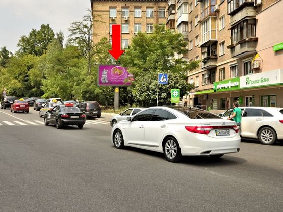 Фото рекламной плоскости по адресу Коновальца ул. (бывш. Щорса ул.), 33 / Новогоспитальная ул. (бывш. Щорса пер.), в сторону Б. Васильковская ул.