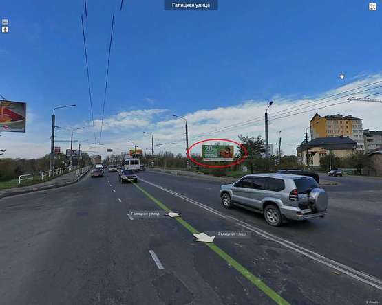 Фото рекламной плоскости по адресу Галицька - вул. Княгинин (перед мостом)