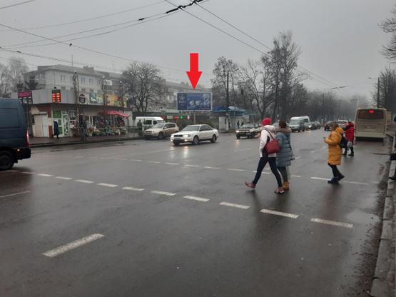 Фото рекламной плоскости по адресу Покровская ул. (ул. Щорса), 131 (ГАИ УМВД Житомира, маркет "ВОПАК", Агротехничеккий колледж, Клуб "РИО"), направл. из центра города