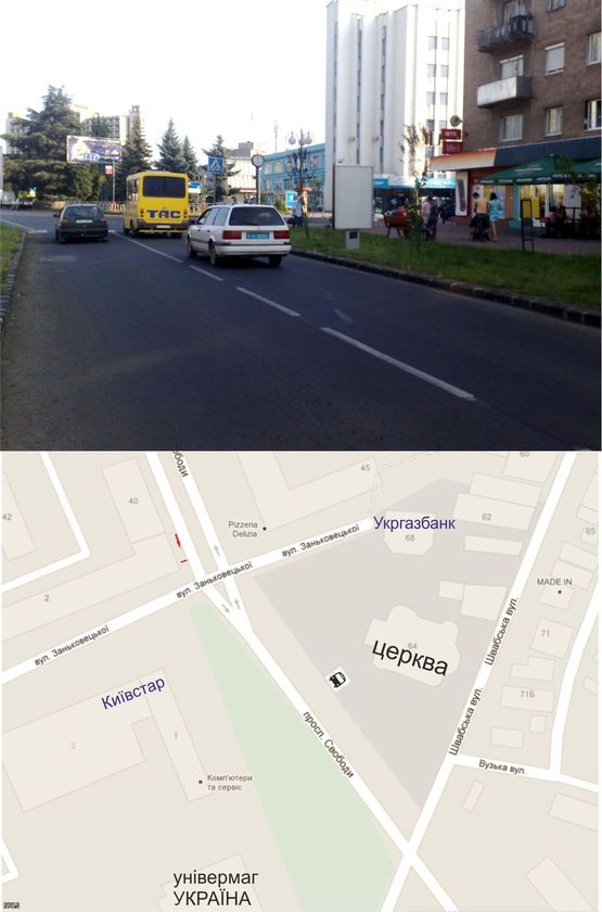 Фото рекламной плоскости по адресу пр. Свободи (ТЦ"Україна",  "КиївСтар", Укртелеком, магазини, кафе)