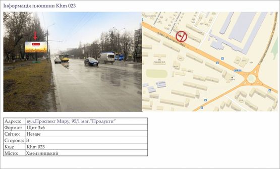 Фото рекламной плоскости по адресу вул.Проспект Миру, 95/1 маг.”Продукти”