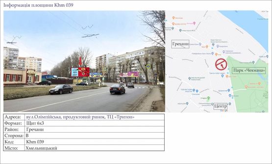 Фото рекламної площини за адресою вул.Олімпійська, зупинка, продуктовий ринок, ТЦ "Тритон"