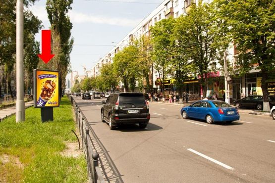 Фото рекламной плоскости по адресу Украинки бул., 19, (бульвар) / Алмазова ул. (бывш. Кутузова ул.), первый на светофоре, возле магазина "Антошка"