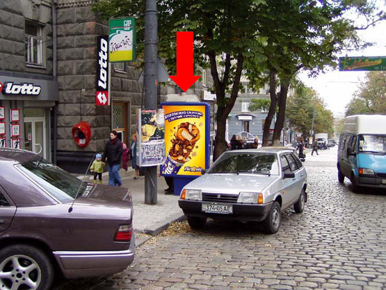 Фото рекламной плоскости по адресу Яворницкого пр. (бывш. Маркса пр.), 39 / Гоголя ул., возле салона "Лотто"