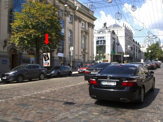 Фото рекламної площини за адресою Хмельницкого ул., 5/15, возле ст. м. "Театральная", театра Л. Украинки, в сторону ул. Владимирская