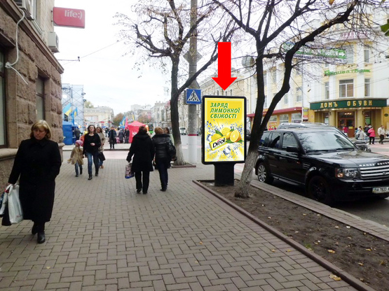 Фото рекламной плоскости по адресу Б. Перспективная ул. (бывш. Маркса ул.) / Чмиленко ул. (бывш. Дзержинского ул.), возле ТЦ "Барва"