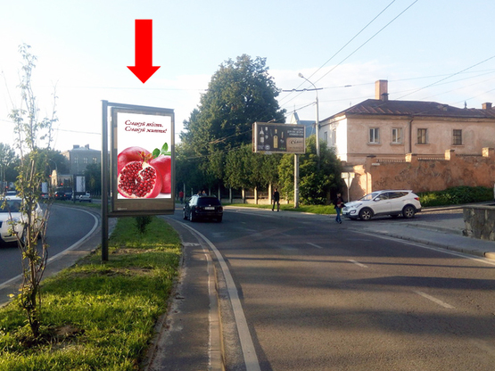 Фото рекламной плоскости по адресу Черновола пр., 31, разделитель, возле клуба "Malevych", из центра