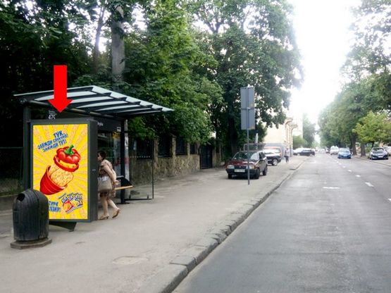 Фото рекламной плоскости по адресу Антоновича ул., 47 - ул. Мельника, ост."Мельника", из центра