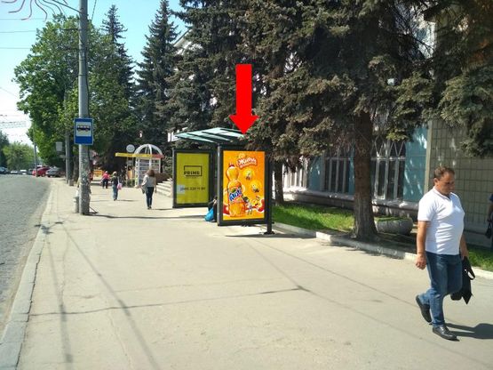 Фото рекламной плоскости по адресу Соборная ул., 10 / Княгини Ольги ул., остановка, в центр, A1