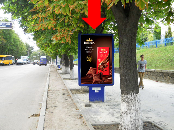 Фото рекламної площини за адресою Ильинская ул. (бывш. Красногвардейская ул.) / Ярослава Мудрого ул. (бывш. Пролетарская ул.), 45 (№1)