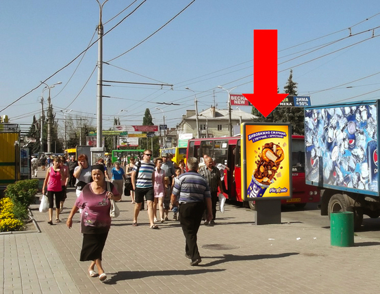 Фото рекламної площини за адресою 1-я Набережная ул. реки Стрелки, возле Киевского рынка, в сторону Ильинской ул. (бывш. Красногвардейская ул.)