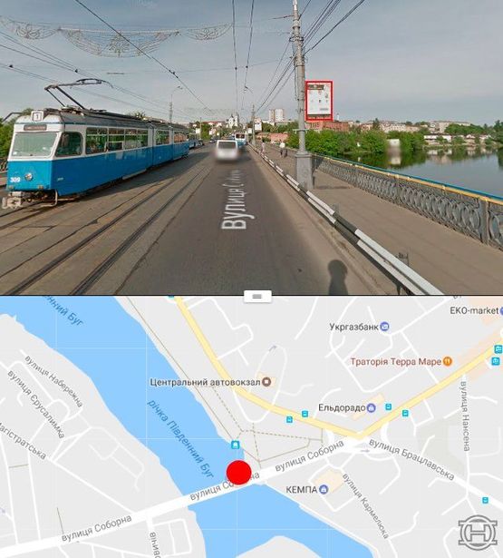 Фото рекламной плоскости по адресу Центральный мост в сторону ул.Соборной (стор. А):