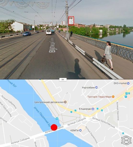 Фото рекламной плоскости по адресу Центральный мост в сторону ул.Соборной (стор. А):