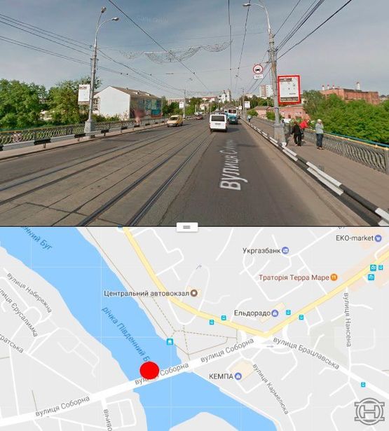 Фото рекламной плоскости по адресу Центральный мост в сторону ул.Соборной (стор. А):