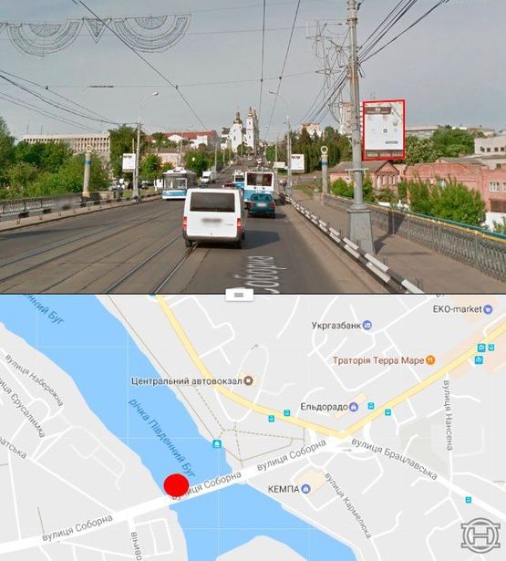 Фото рекламной плоскости по адресу Центральный мост в сторону ул.Соборной (стор. А):