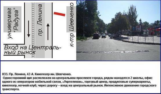 Фото рекламной плоскости по адресу пр.Ленина, 42а - кинотеатр"Шевченко"