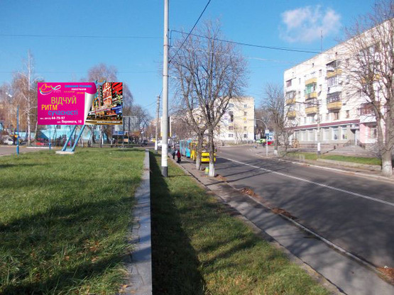 Фото рекламной плоскости по адресу Бердичевская ул., 70 (вьезд с Винницы, центральная улица, супермаркет дверей “Полисся”)