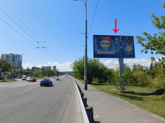 Фото рекламной плоскости по адресу Воссоединения пр-т, 9-й от моста Патона, ж/м Русановка, в центр