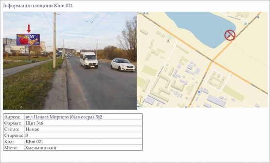 Фото рекламної площини за адресою вул.Панаса Мирного (біля озера) №2