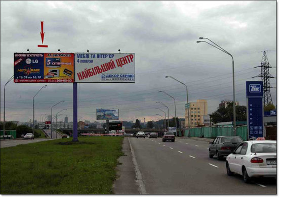 Фото рекламної площини за адресою пр.Оболонский  направление на Петровку (левое ухо)