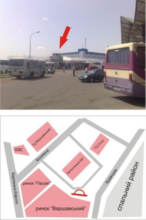Фото рекламной плоскости по адресу Конякіна_територія Автостанції №1_ТЦ Слон_Варшавський ринок