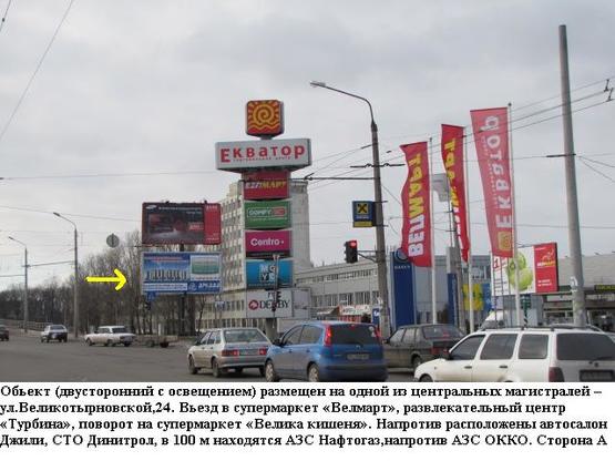 Фото рекламної площини за адресою г.Полтава,ул.Великотырновская 24, вьезд в супермаркет Велика кишеня,призматрон,