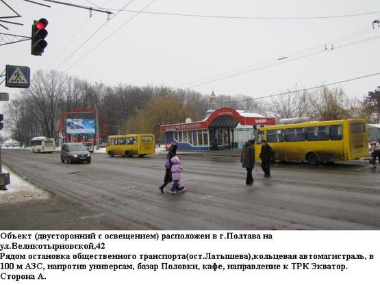 Фото рекламной плоскости по адресу г.Полтава вул. Великотирнівська, 42 (зуп. Латишева)