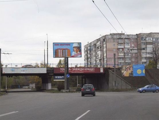 Фото рекламной плоскости по адресу Винниченко пр. - Вокзальная ул. (на разделителе)