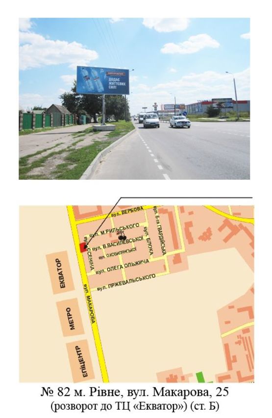 Фото рекламной плоскости по адресу Макарова 25 (біля розвороту до ТЦ "Екватор")