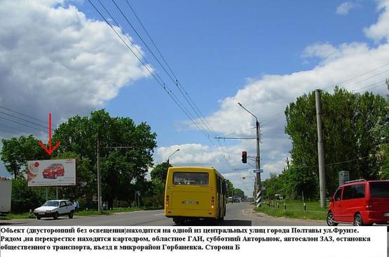 Фото рекламной плоскости по адресу г. Полтава, остановка Россошенци, поворот на аптечный склад, картодром,СТО Автозаз Кременчугское направление: