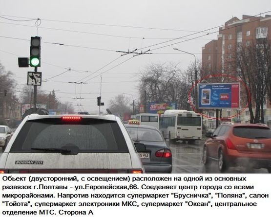 Фото рекламної площини за адресою г.Полтава ул.Европейськая, 66_А_призматрон,одна из основных развилок города,соединяет центр города со всеми микрорайонами.