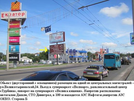 Фото рекламной плоскости по адресу г.Полтава,ул.Великотырновская 24, вьезд в супермаркет Велика кишеня,призматрон,