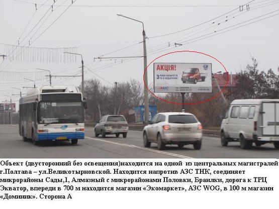 Фото рекламної площини за адресою г.Полтава на перекрестке ул.Великотырновской и ул. Вознесенської (дамба)