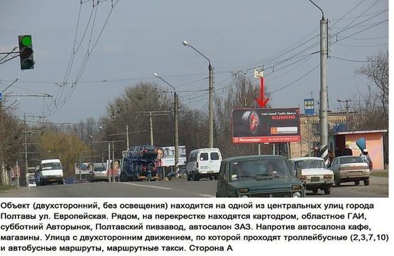 Фото рекламной плоскости по адресу г Полтава ул Европейськая,255 напротив Обласного ГАИ