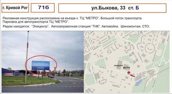 Фото рекламной плоскости по адресу ул.Быкова,33  ( ТЦ"МЕТРО")