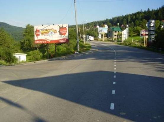 Фото рекламної площини за адресою Траса Н-09 Мукачево-Львів, Свободи-Петраша, готелі Романтік, Водоспад, Радіола, Станіславський, стежка до каменя Довбуша, колиби на Пеньках, напрямок руху на Івано-Франківськ