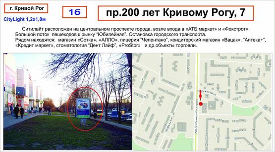 Фото рекламної площини за адресою пр. 200 лет Кривого Рога, 7б  ( "АТБ",  "Фокстрот",  "Мясная лавка", центр развлечений "Аризона" и др. объекты торговли)