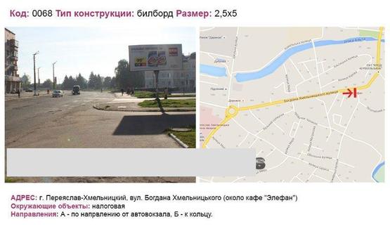 Фото рекламной плоскости по адресу вул. Богдана Хмельницького (около кафе "Элефан")