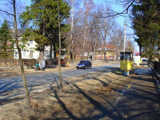 Фото рекламної площини за адресою Траса Н-09 Мукачево-Львів, Свободи, міський ринок, автозупинка, санаторій Прикарпатський, пішохідна зона до водоспаду Пробій, напрямок руху на Івано-Франківськ