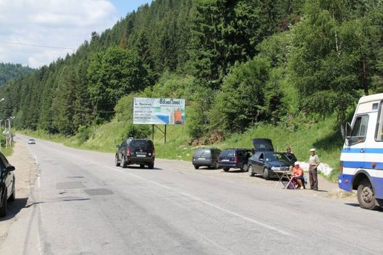 Фото рекламної площини за адресою Траса Н-09 Мукачево-Львів, в`їзд в місто зі сторони Буковеля, джерело, автозупинка, напрямок руху на Буковель