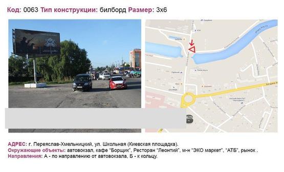 Фото рекламной плоскости по адресу вул. Шкільна (Киевская площадка)