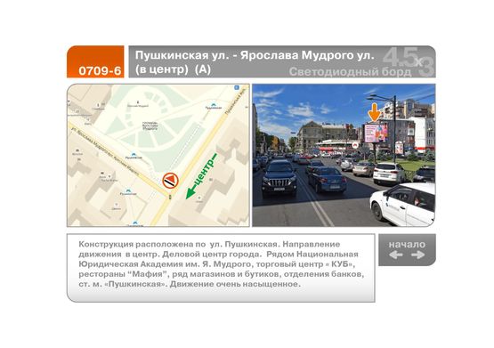 Фото рекламной плоскости по адресу Пушкинская ул. - Ярослава Мудрого ул.  (в центр)  (А)