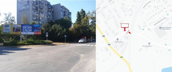 Фото рекламной плоскости по адресу ул. Шевченка возле д. №9 перекрёсток c ул.Украинская.(с лева) Направление от жил. массива 3-й Занасыпь и "Крем. Авторынка" – влево: мост через р.Днепр, вправо: в Центр, транспортная развязка.