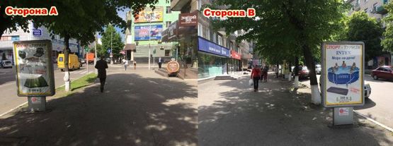 Фото рекламной плоскости по адресу ЦЕНТР. Пер-к ул.Соборной и ул.Шевченко д. 26/37, р-н магазина "Золотой Век", ТЦ "Мега", направление в сторону центральной части города.