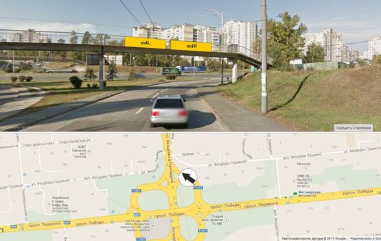 Фото рекламной плоскости по адресу съезд с пр. Победы (с центра) на Кольцевую в сторону Академмистечка левый