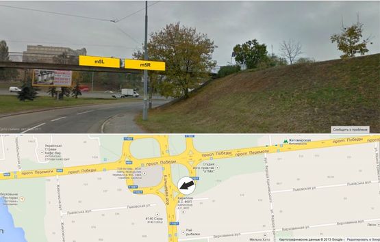 Фото рекламної площини за адресою съезд с пр. Победы (от Житомира) на Кольцевую в сторону Академмистечка, правый