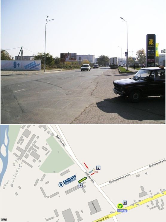 Фото рекламной плоскости по адресу вул. Бабяка ( "Епіцентр", "Нова Лінія", АЗС "ОККО" "WOG" "БРОМ", Велмарт, перехрестя, інтенсивний рух)