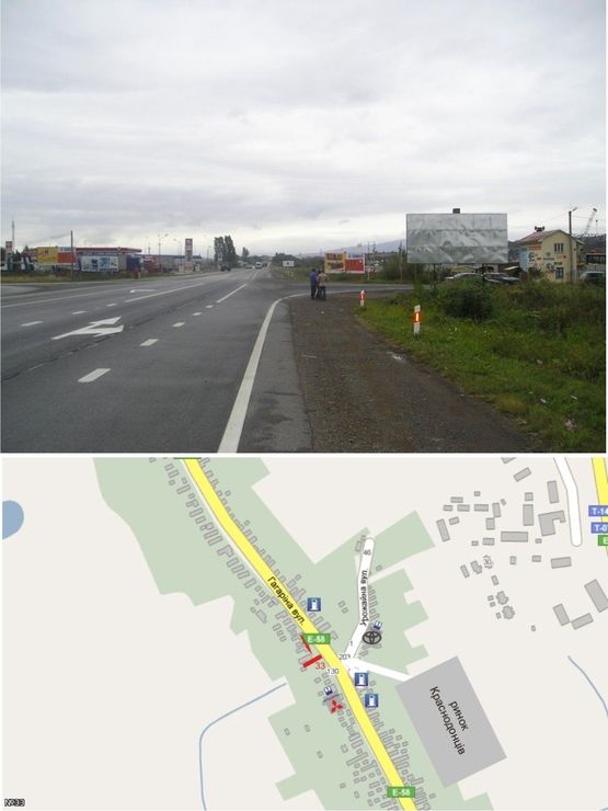 Фото рекламной плоскости по адресу вул. Урожайна (Вїзд на найбільший речовий ринок"Краснодонців",Автосалон "Мітсубісі", "Тойота" сервіс, TIR- сервіс, три АЗС"SHELL","Маркет","БРОМ".В'їзд на на митний пост "Закарпаття" та митний склад м. Ужгорода. В'їзд на авто-речовий ринок "Краснодонців".