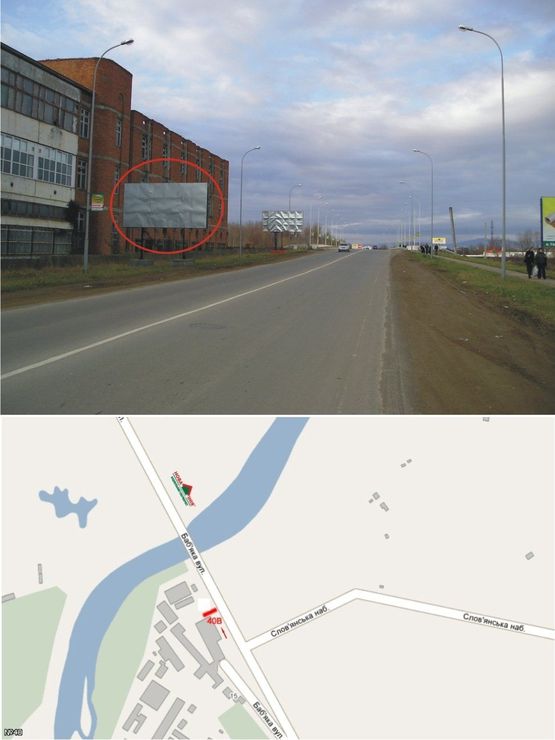 Фото рекламной плоскости по адресу вул. Бабяка ("Нова Лінія", ТЦ "Дастор",  напрямок міськрайонний суд, аеропорт, перехрестя перед мостом)