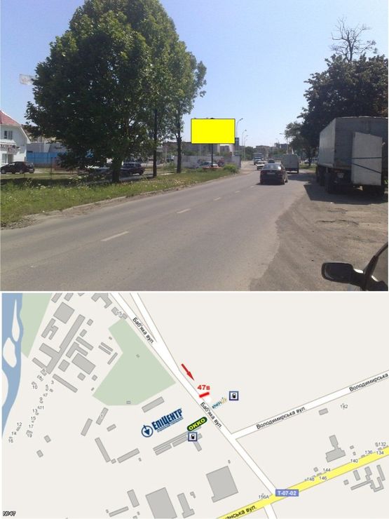 Фото рекламной плоскости по адресу вул. Бабяка ( "Епіцентр","Нова Лінія", Велмарт, АЗС "ОККО", "WOG","Бром", інтенсивний рух)